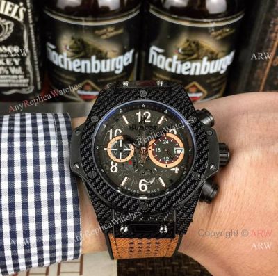 Hublot Big Bang Unico King Replica Watch Black Case Brown Gummy Band